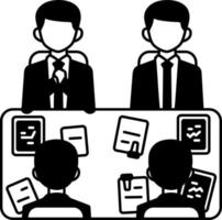 Meeting Room Online teamwork presentation office business Element illustration Semi-Solid Black and White vector