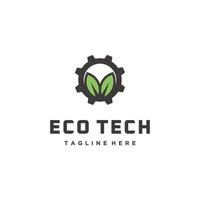 engranaje de tecnología ecológica y vector de diseño de plantilla de logotipo de hoja