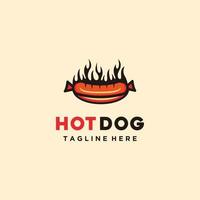 hot dog logo sausage with flame vector art illustration good for restaurant or cafe