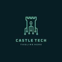 Castle Tech, Digital Castle Line Art Logo Design vector