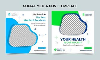 Healthcare social media banner design. Medical healthcare center social media post template. Healthcare or medical promotion square post vector