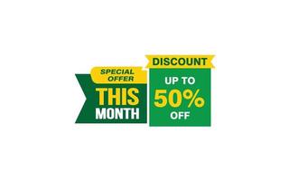 50 Percent THIS MONTH offer, clearance, promotion banner layout with sticker style. vector