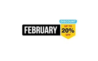 20 Percent FEBRUARY discount offer, clearance, promotion banner layout with sticker style. vector