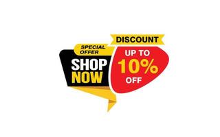 10 Percent SHOP NOW offer, clearance, promotion banner layout with sticker style. vector