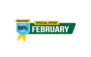 50 Percent FEBRUARY discount offer, clearance, promotion banner layout with sticker style. vector