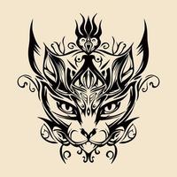 gato con corona dibujado a mano ilustración tribal vintage vector