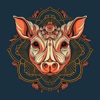 Pig Head Hand Drawn Illustration vector