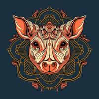 Pig Head Hand Drawn Illustration vector