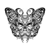 Skull Butterfly Silhouette Lineart Outline Drawing vector