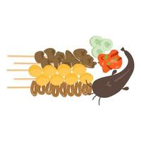 delicious quail egg satay, chicken intestine satay, chicken gizzard liver satay sate telur puyuh, sate usus ayam vector