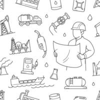 Oil and gas industry doodle seamless pattern vector
