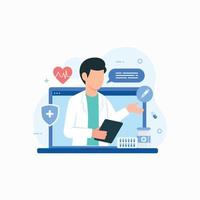 Online doctor consultation with medical application vector illustration