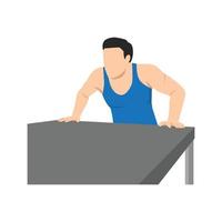 hombre haciendo ejercicio en el escritorio de la oficina empuja hacia arriba. ilustración vectorial plana aislada sobre fondo blanco. vector