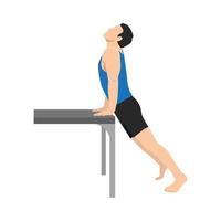 Man doing workout at office upward dog on desk. Flat vector illustration isolated on white background.