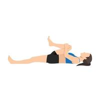 woman doing prone hamstring stretch or laying hamstring stretch. Flat vector illustration isolated on white background