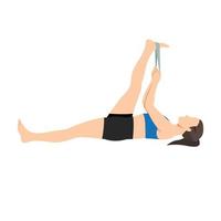 Woman doing Hamstring stretch with elastic band exercise. Flat vector illustration isolated on white background