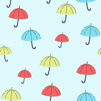 Seamless pattern with black umbrellas and leaves on a white background. Cute autumn print for textiles, wrapping paper and design vector