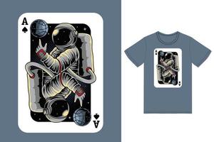 Playing card astronaut illustration with tshirt design premium vector