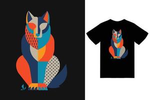 Wolf color illustration with t shirt design premium vector