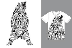 Grizzly ethnic illustration with tshirt design premium vector