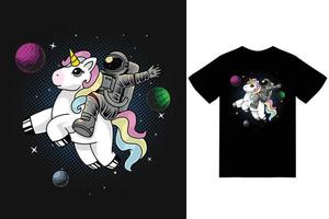 Astronaut riding unicorn illustration with tshirt design premium vector