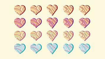 Set of Valentine Love Heart Symbols Isolated Vector Pack Hand-Drawn Gradient Icons