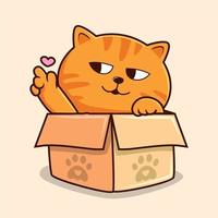 Striped Orange Cat in Box Cartoon Love Hand - Cute Orange Tabby Pussy Cat Vector