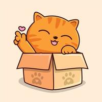 Striped Orange Cat in Box Cartoon Love Hand - Cute Orange Tabby Pussy Cat Vector