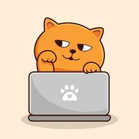 Orange Cat Playing Laptop Cartoon - Orange Pussy Cat Vector