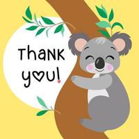 tarjeta de agradecimiento con adorable koala en el árbol vector