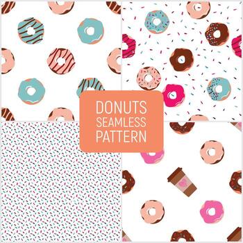 Seamless pattern set with donuts and sprinkles, and vector