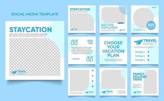 social media template banner travel and vacation service promotion. fully editable instagram and facebook square post frame puzzle organic sale poster vector