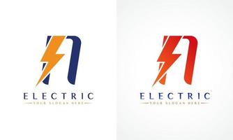 logotipo de letra n con diseño de vector de rayo trueno. perno eléctrico letra n logo vector ilustración.