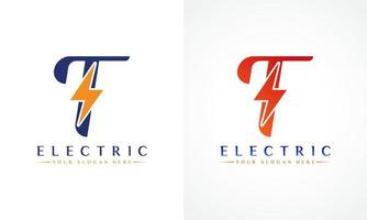 logotipo de letra t con diseño de vector de rayo trueno. Ilustración de vector de logotipo de letra t de perno eléctrico.