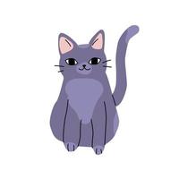 Illustration of cute happy sitting dark purple cat vector