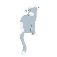 Illustration of cute dreamy light blue cat sitting and looking up, view from behind. vector