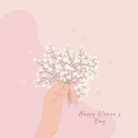 Illustration for the holiday Women's Day. Hand holding a bouquet of white flowers vector