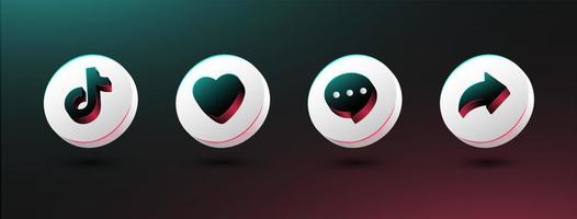 social media icon set love, share and comment 3d style vector