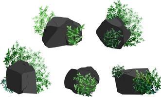 A set of black charcoal of various shapes and plants.Collection of pieces of coal, graphite, basalt and anthracite. The concept of mining and ore in a mine.Rock fragments,boulders. vector