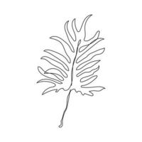 Philodendron elegant leaf line art. Outline drawing tropical leaf. Bipinnatifidum philodendron. One continuous line decorative exotic foliage. Vector illustration isolated on white background