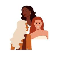 retratos abstractos de diferentes mujeres en estilo minimalista. concepto del día internacional de la mujer. Empoderamiento de las mujeres. Ilustración de vector plano moderno aislado sobre fondo blanco