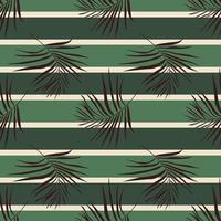 Abstract geometric seamless pattern with palm leaves and green horizontal stripes. Boho floral print. Exotic jungle wallpaper, natural fashion background. Modern vector design