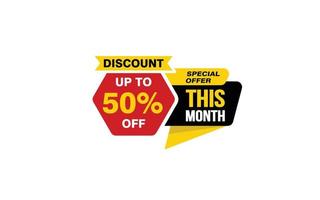 50 Percent THIS MONTH offer, clearance, promotion banner layout with sticker style. vector