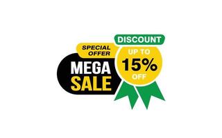 15 Percent MEGA SALE offer, clearance, promotion banner layout with sticker style. vector