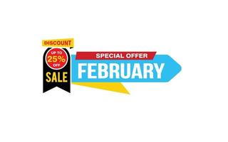 25 Percent FEBRUARY discount offer, clearance, promotion banner layout with sticker style. vector