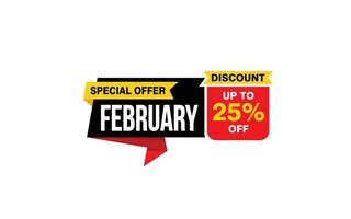 25 Percent FEBRUARY discount offer, clearance, promotion banner layout with sticker style. vector