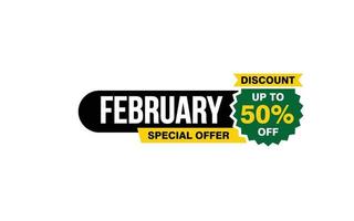 50 Percent FEBRUARY discount offer, clearance, promotion banner layout with sticker style. vector