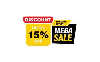 15 Percent MEGA SALE offer, clearance, promotion banner layout with sticker style. vector
