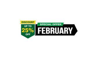 25 Percent FEBRUARY discount offer, clearance, promotion banner layout with sticker style. vector