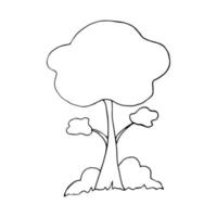 Beautiful tree with bushes and grass doodle vector